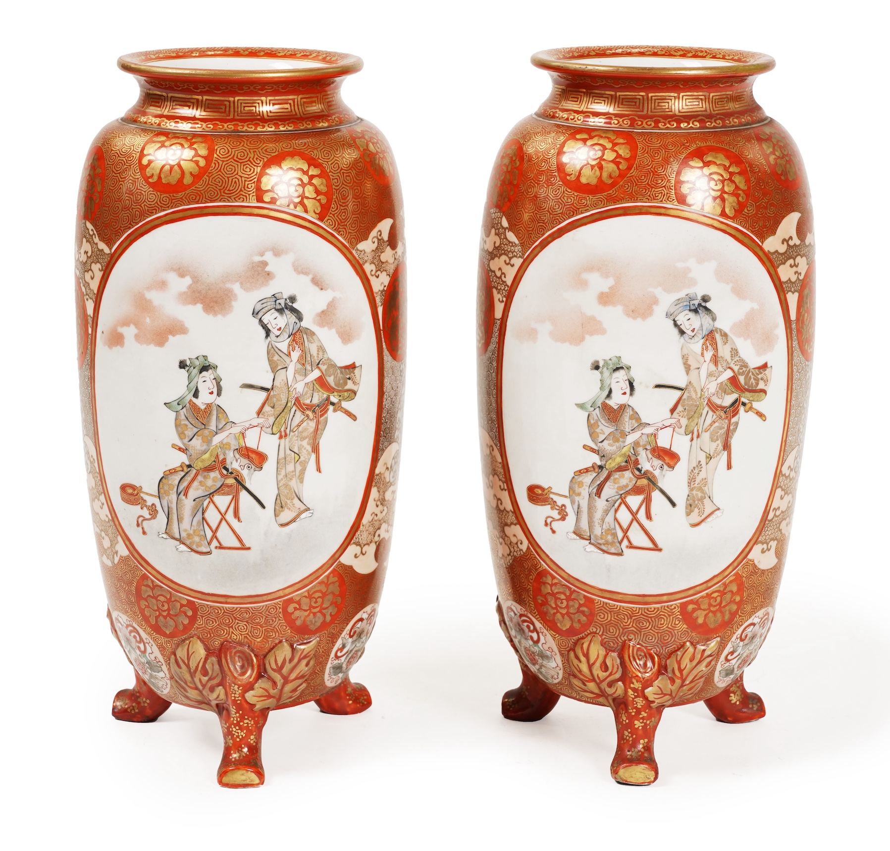 A pair of Japanese Kutani vases, Meiji period